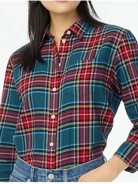 J Crew Flannel shirt Button Down Green Red